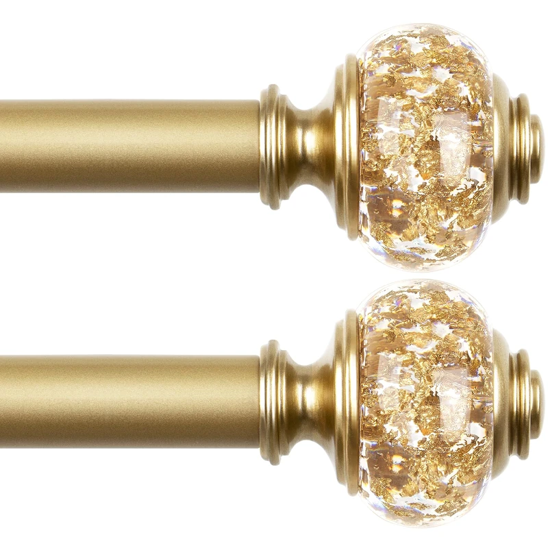 USFOOK 2 Pack Curtain Rod 32 to 58 Inches (2.6-4.8ft), 7/8 inch Telescoping Splicing Curtain rods for Windows, Luxury Gold Decorative Drapery Rods for Home with Translucent Finials
