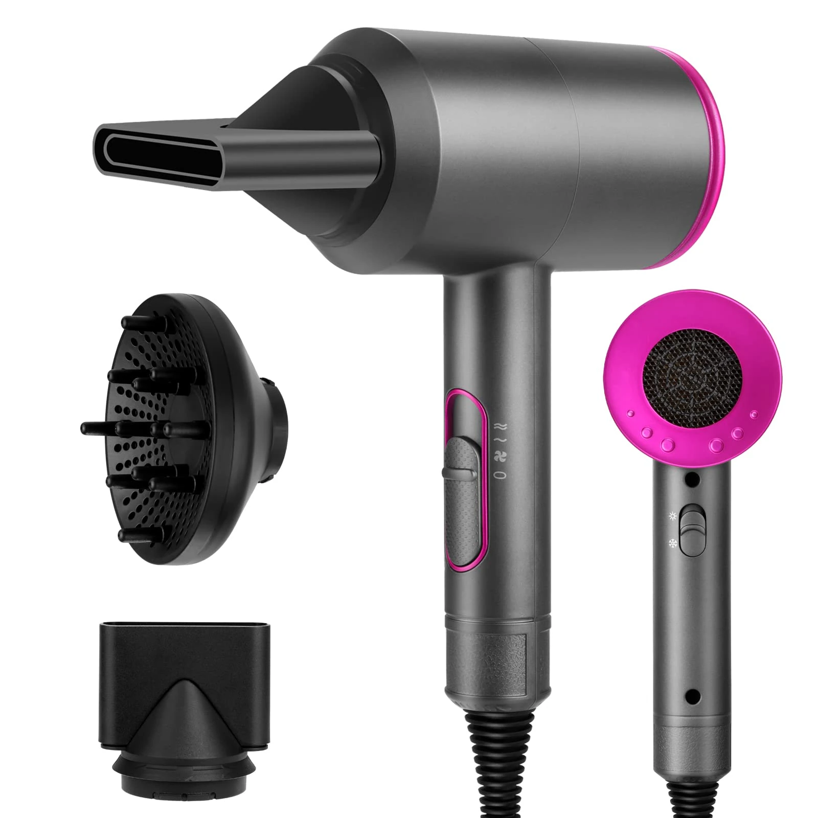 Sendowtek Hair Dryer 2000W, Professional Negative Blow Dryer Quick Drying Powerful with Concentrator Cool Hot Shot Switch 3 Setting Wind Hairdryer with Diffuser for Women Men Home