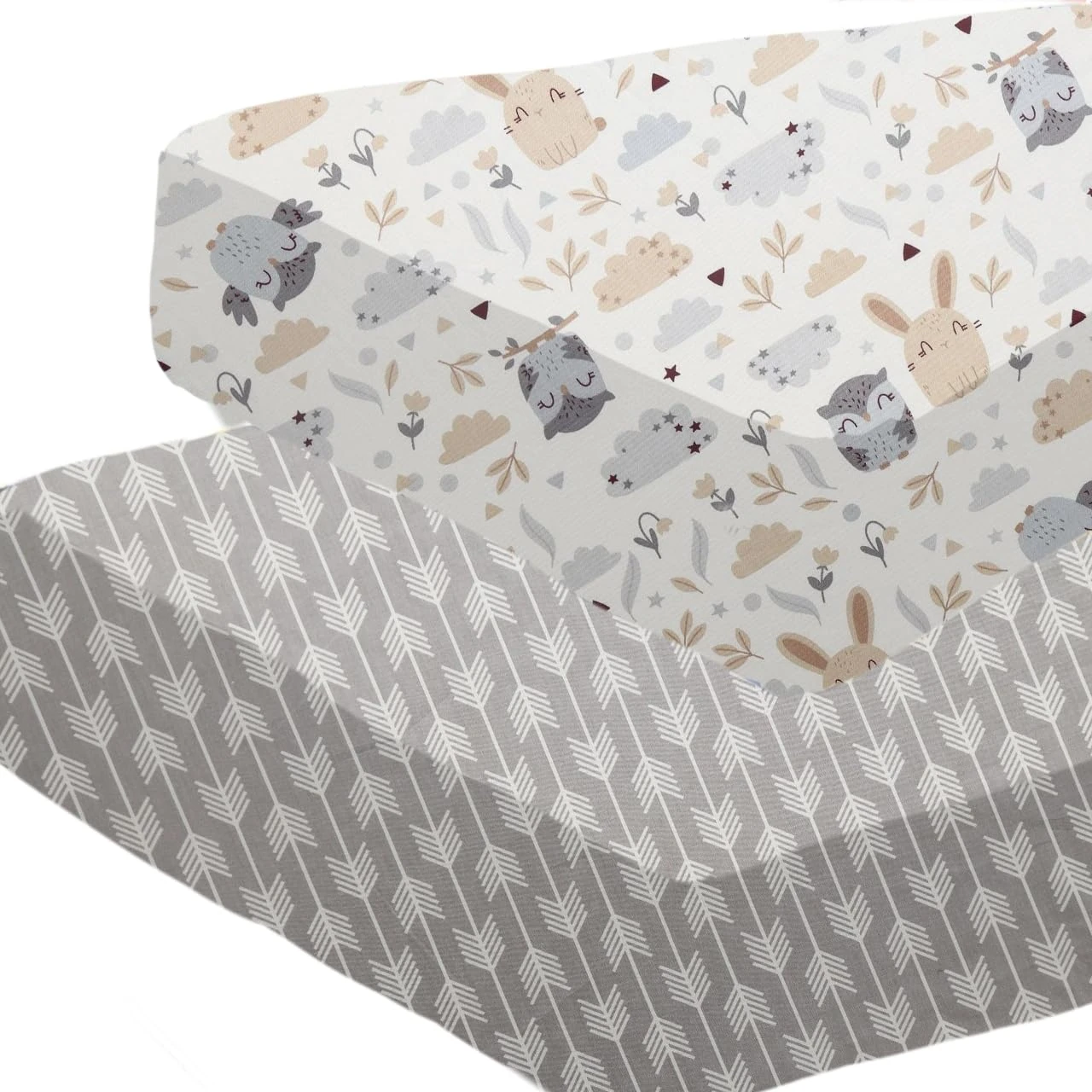 Baby Cot Bed Fitted Sheets 120 x 60 100% Cotton - Hypoallergenic Toddler Bed Sheet Fully Elasticated Skirt Breathable Easy Care - Junior Bed sheets Pack of 2