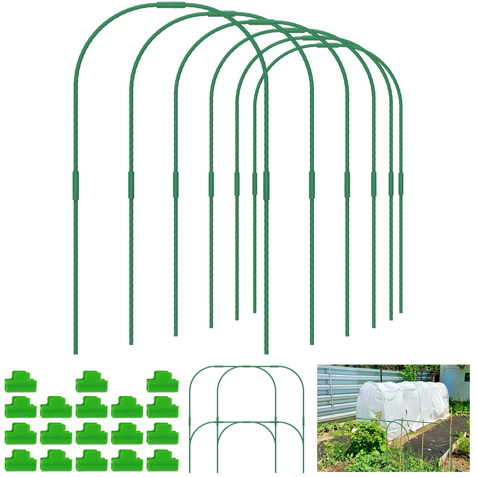 60Pcs Greenhouse Hoops for Raised Beds, Greenhouse Hoops Frame Tunnel Kit with 18 Clips,17In Detachable Fiberglass Support Hoops Frame, Rust-Proof Grow Tunnel Garden Hoops for Garden Netting