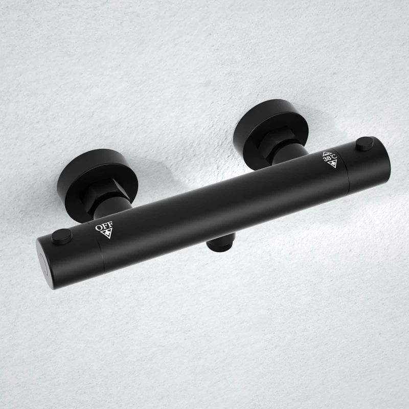 Görbach Thermostatic Shower Mixer Tap with 38°C Safety Knob, Shower Faucet with Constant Temperature Control for Shower and Bath Black