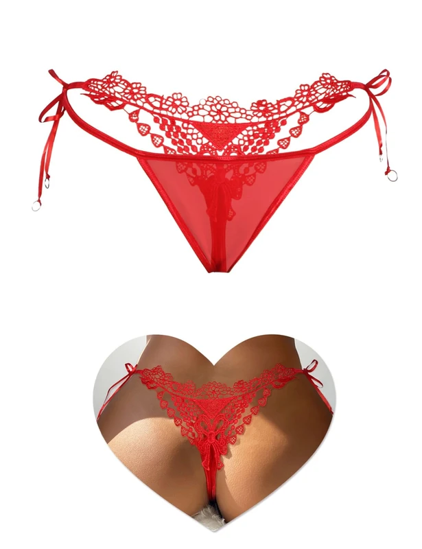 ohyeahlady Sexy G String Thongs for Women Plus Size T-back Micro Tangas Bikini Briefs Ladies Brazilian Knickers Mesh Panties Cheeky Underwear Red Size 14