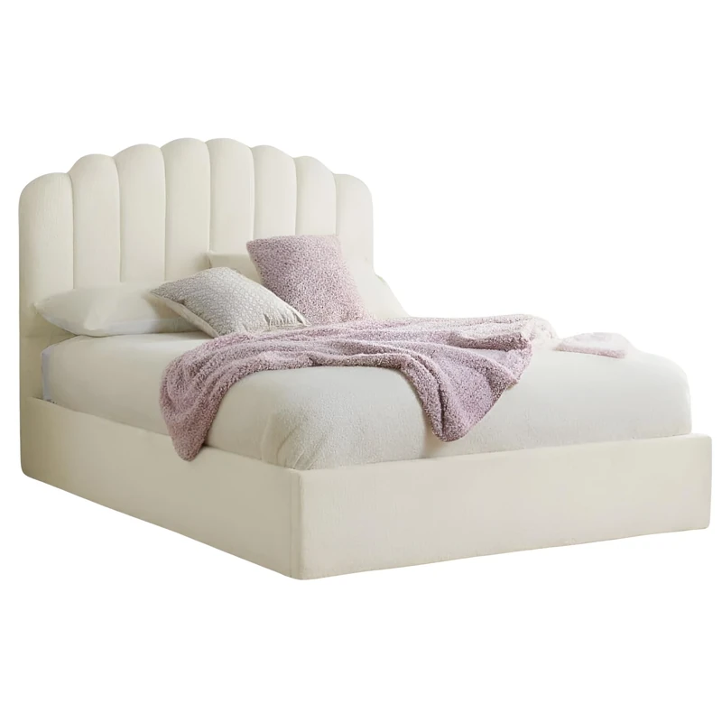 Generic Cream Bed Frame with 49"" Headboard, Available in single to kingsize, Cream, Teddy Fleece Upholstery (5FT King Size)