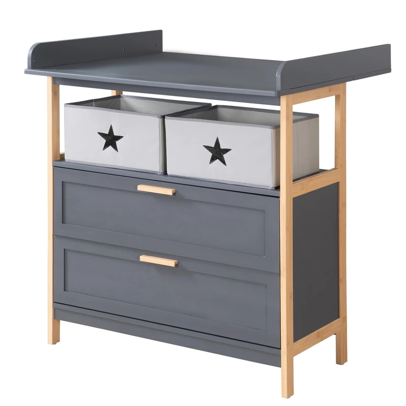 roba Wooden Chest Berlin Changing Table - Anthracite/Bamboo