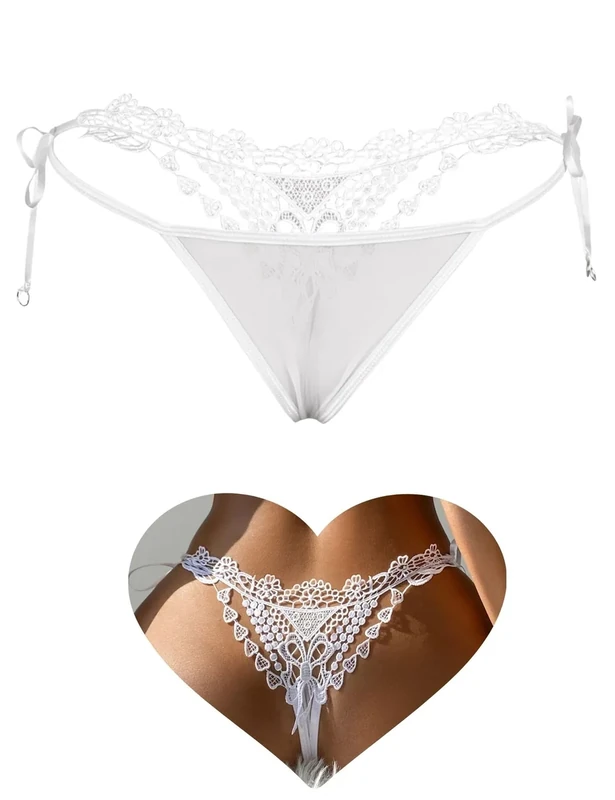 ohyeahlady Sexy G String Thongs for Women Plus Size T-back Micro Tangas Bikini Briefs Ladies Brazilian Knickers Mesh Panties Cheeky Underwear White Size 14