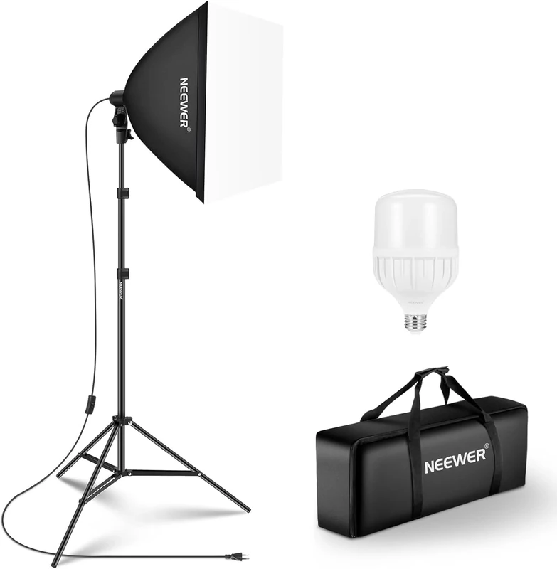 NEEWER 350 W Equivalent Softbox Lighting Set, 5700 K LED Light Bulb, 24 x 24 Inch Photo Studio Soft Box with E27 Socket, Photography Continuous Lighting Set, Photo Studio Equipment, NK300