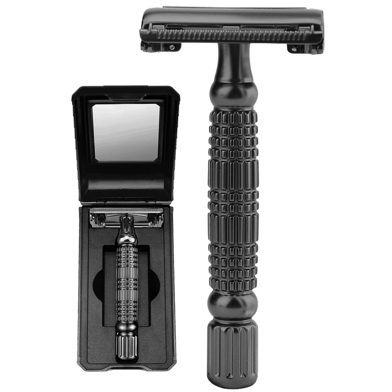 BAILI Butterfly Double Edge Safety Razor Reusable Manual Rust-proof Stainless DE Wet Shaving for Men Women with Mirrored Travel Case BD175C