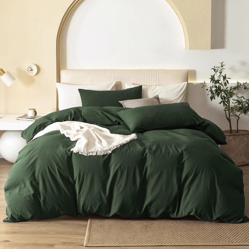 JIYUAN Super King Washed Cotton Duvet Cover Set, Relaxed Linen Feel
