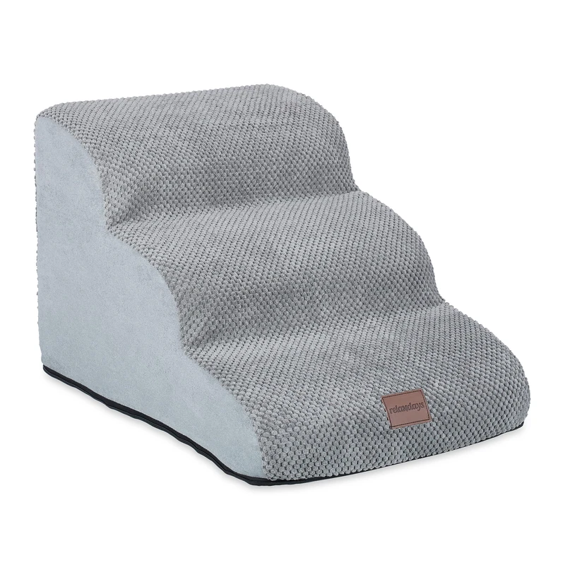 Relaxdays Stairs, with 3, Dogs & Cats, HxWxD: 33 x 41 x 54 cm, Climbing Aid, Pet Steps, Bed & Couch, Grey - Image 1