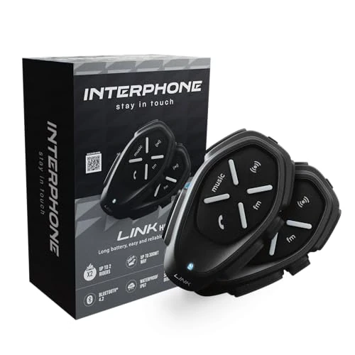 Interphone Link HD – Dual Motorcycle Headphones Stereo Earphones High Fidelity 40 mm, Driver Use – Distance 300 MT, Autonomy 20 Hours, GPS, TFT, IPX67 Waterproof