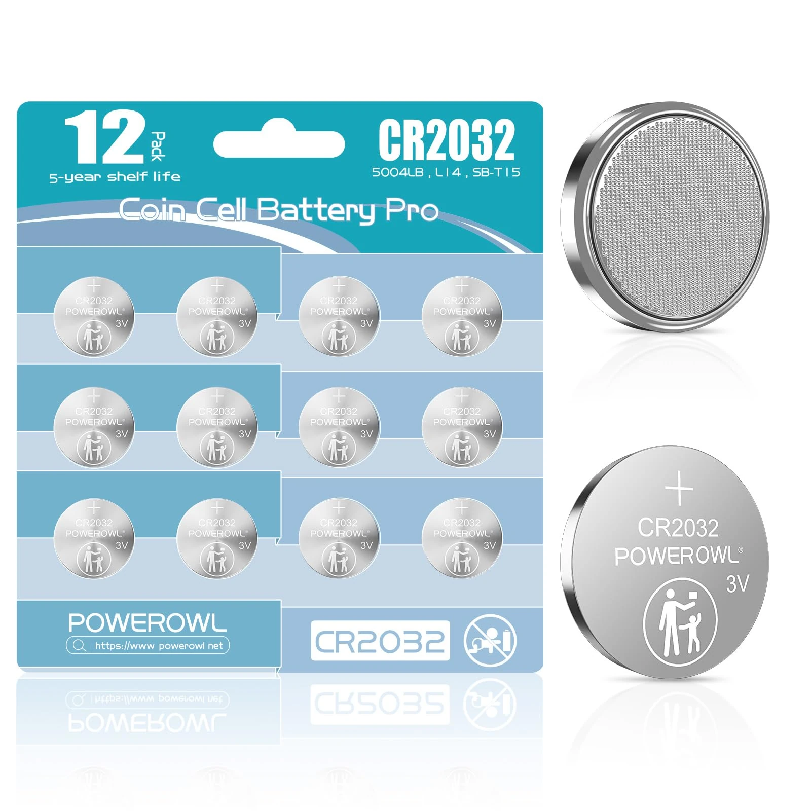 CR2032 Batteries - Pack of 12, Baby Secure Packaging, POWEROWL High Capacity CR 2032 3v Lithium Battery Coin Cell Button