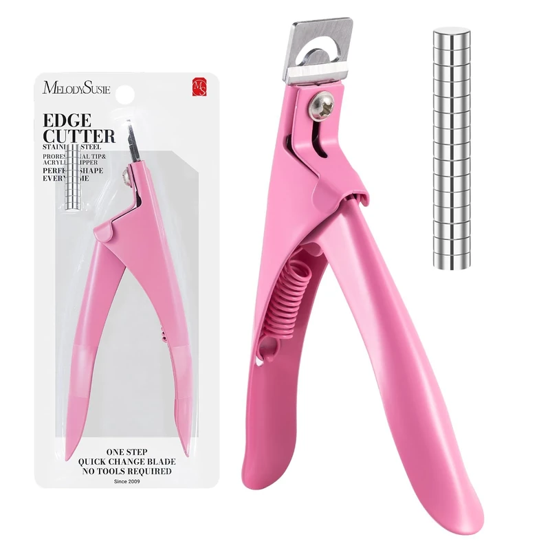 MelodySusie Acrylic Nail Clippers with 15Pcs Magnets Tip Cutters for Fake Gel Nails Sharp Professional Manicure Pedicure with Length Measurement Trimmer Nail Care Tools (Pink)