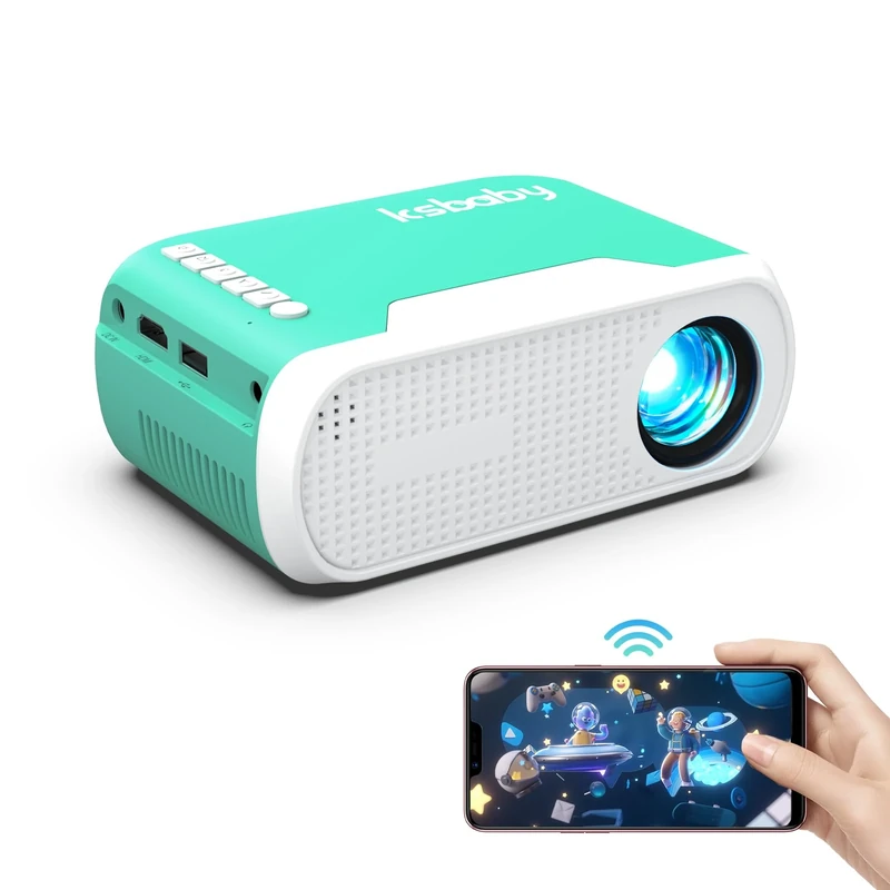 ksbaby Mini Projector WiFi Home Theater Portable Projector, Phones Can Be Connected to The Movie Projector Via WiFi or Via Data Cable, Compatible With Smartphone/Tablet/Laptop/TV Stick/USB Drive