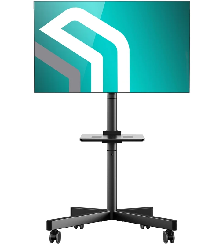 ONKRON Mobile TV Stand on Wheels for 23-60 Inch Screens, Floor TV Trolley max load 45 kg, Rolling TV Stand with Shelf VESA 100x100-400x400 mm, Height Adjustable Television Stand Black TS1137-B