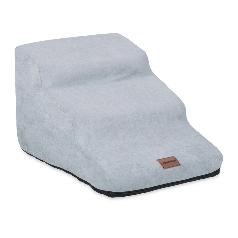 Relaxdays Stairs, with 3, Dogs & Cats, HxWxD: 33 x 41 x 54 cm, Climbing Aid, Pet Steps, Bed & Couch, Grey