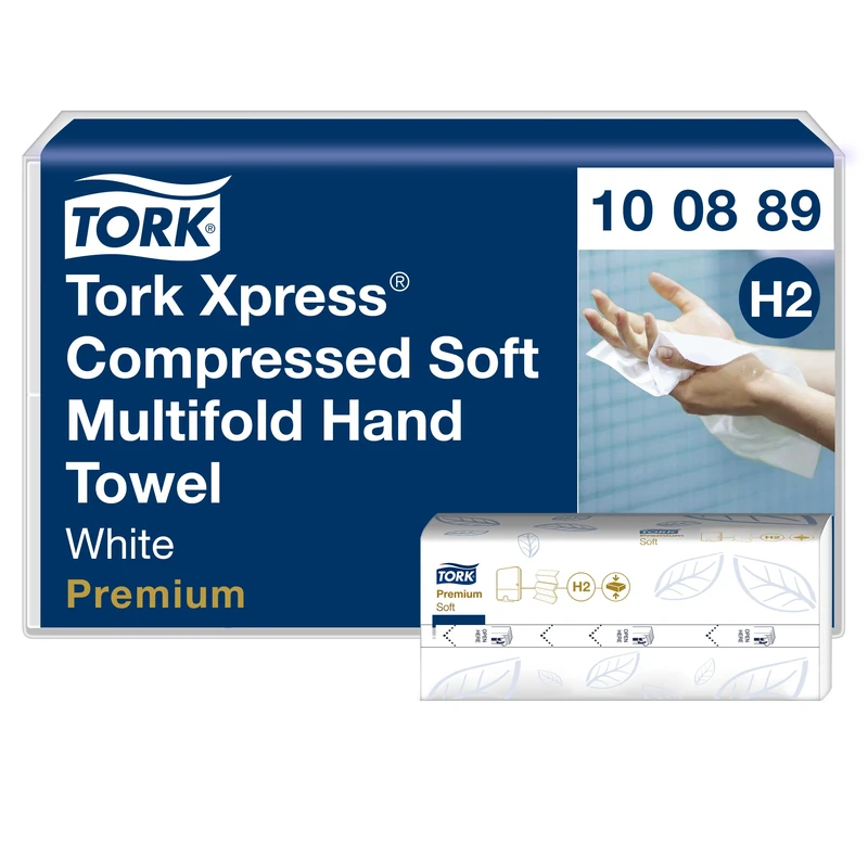 Tork Xpress komprimierte weiche Multifold-Papierhandtücher Weiß H2, Premium, 2‑lagig, Z‑Falz, saugfähig, 12 x 225 Tücher, 100889