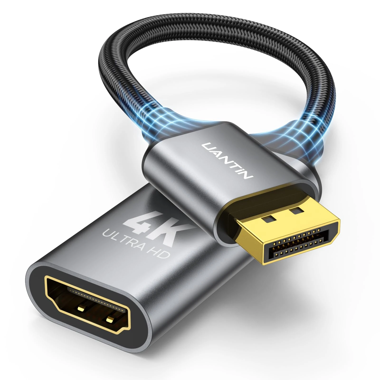 UANTIN Display Port to HDMI 4K Adapter | Braided DP DisplayPort Male to HDMI Female Uni-Directional Converter for PC Dell HP AMD NVIDIA Laptop HDTV Monitor and Other Passive