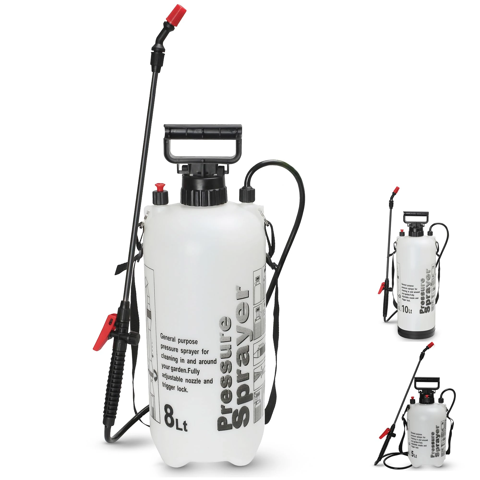 My Garden 8 Litre Sprayer Pump - Weed Killer Pressure Sprayer Pump Action - High Pressure Long Reach Sprayers - Ideal For Spraying Water Fertiliser Herbicides Pesticides Preservative & Detergent