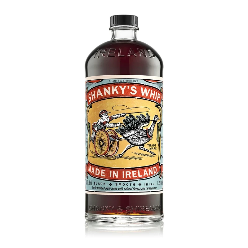 SHANKY'S WHIP Whisky Liqueur | 1.75 Litre Bottle | The Original Black Liqueur and Irish Whiskey Blend, Flavoured with Caramel and Vanilla, ABV 33% Alcohol, Big Bottle