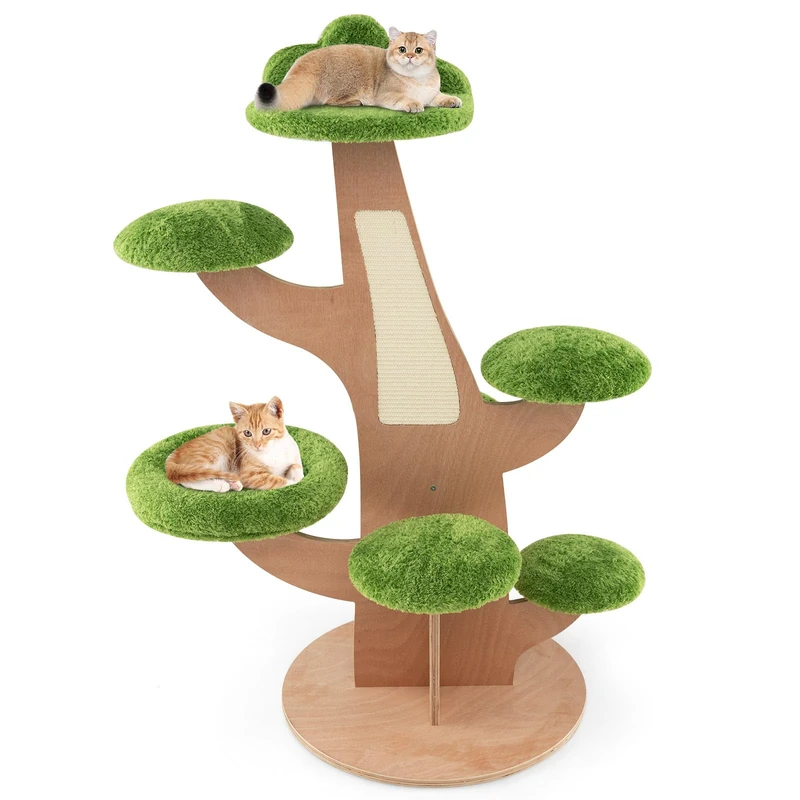 GYMAX Modern Cat Tree, Wooden Cat Tower with Scratching Posts/Board and Platforms, Multi-level Cat Play Center for Kittens & Adult Cats (8 Tiers)