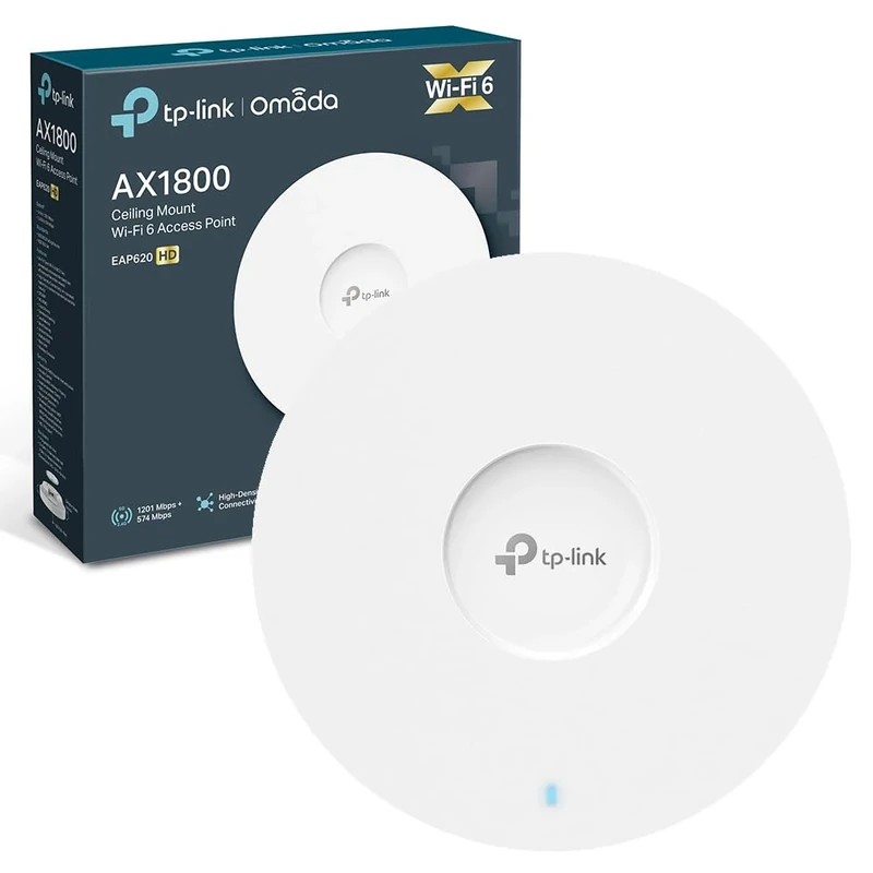 TP-Link EAP620 HD AX1800 Ceiling Mount WiFi Access Point, Wireless Access Point, Seamless Roaming, Dual-Band WiFi 6, Omada Mesh, PoE+ Powered, Management, Adapter Included, High-Density Connection