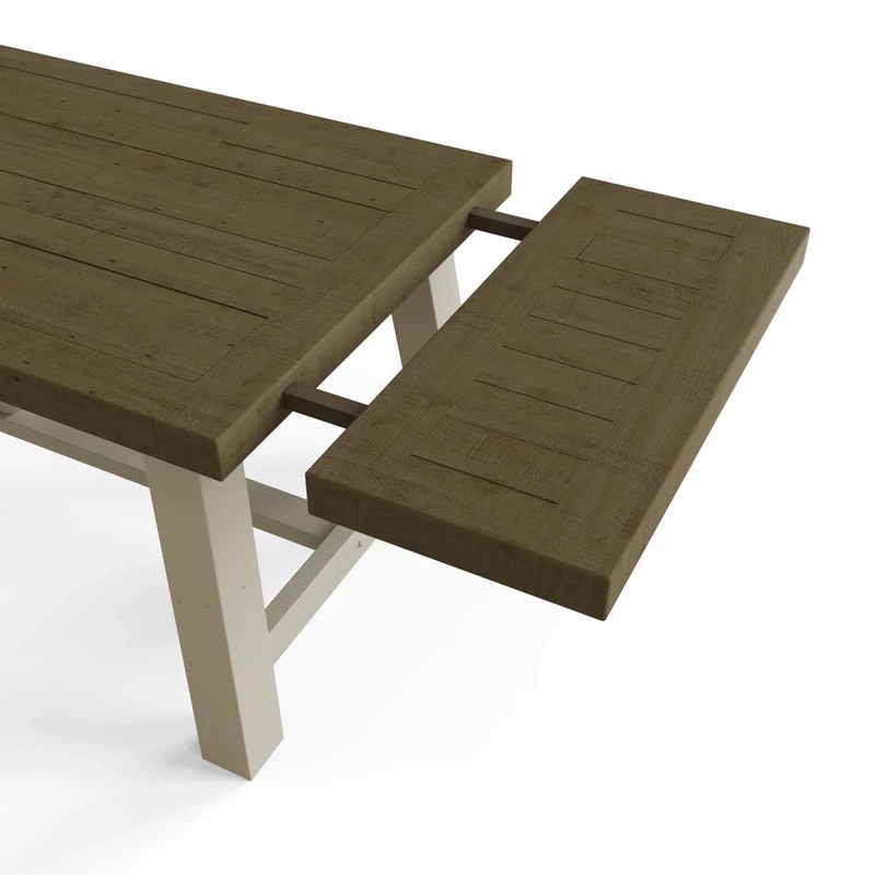 FWStyle Reclaimed Pine Large 160cm Dining Table in a Rustic Farmhouse Driftwood and Truffle Finish - FREE EXTENSION LEAVES.