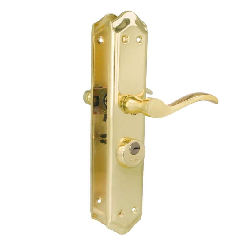 Amig - Right Door Handle Mod. ALFA with Lever Mod. 46 - Brass Plated Steel - 255 x 48 mm - 8 mm Spindle - Incl. 2 Keys - for Doors from 35 to 45 mm - Gold