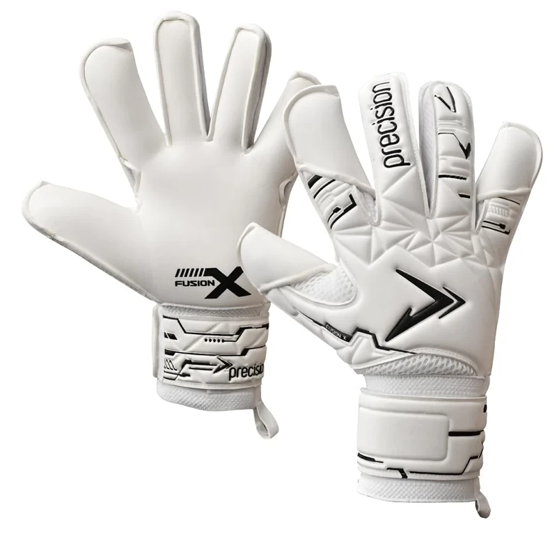 Precision Fusion X Pro Classic Hybrid Giga Goalkeeper Gloves, 4mm Giga Latex, Hybrid Cut, Enhanced Wrist Support, Breathable Mesh, White Black, 10.5