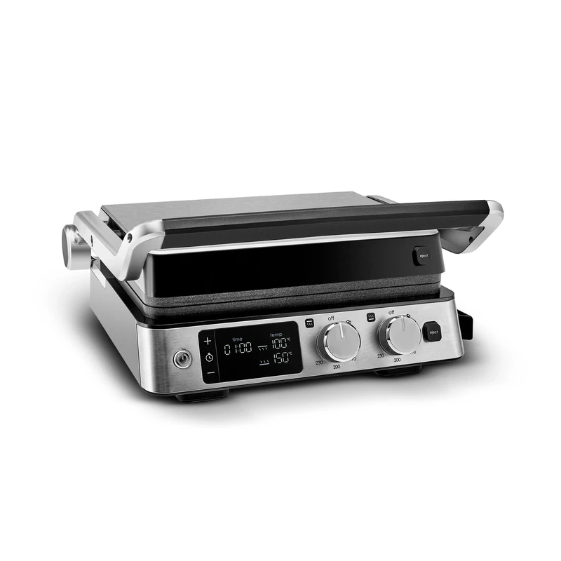 Karaca Compact Steel Sear and Grill Inox 2008, Sandwich Toaster, with Non-Stick Plates, Panini Press Electric Grill, Quick Heating, Height Adjustable Toastie Maker, Digital LED Display