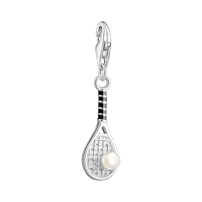 Thomas Sabo Silver charm pendant tennis racket with freshwater pearl 925 Sterling Silver, Cold Enamel