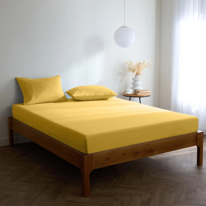 Mellanni King Size Fitted Sheet - 40cm Deep, Microfiber Yellow