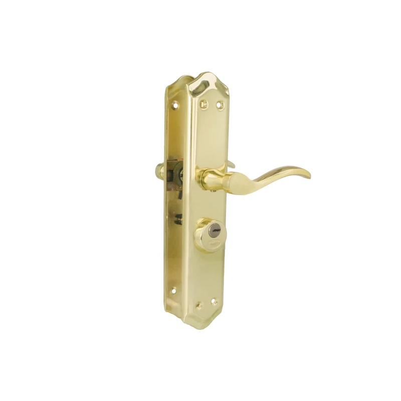 Amig - Left Door Handle Mod. ALFA with Lever Mod. 46 - Brass Plated Steel - 255 x 48 mm - 8 mm Spindle - Incl. 2 Keys - for Doors from 35 to 45 mm - Gold