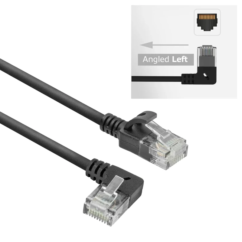 ACT CAT6A Network Cable 90° Angled to Left, U/UTP LSZH LAN Cable Thin 3.6 mm Slimline, Flexible Ethernet Cable with RJ45 Connector, for Use in Data Centres, 0.15 Metres, Left DC1930