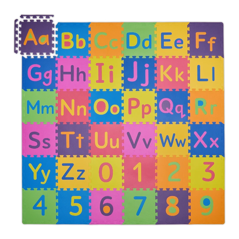 Relaxdays Puzzle Mat, ABC and Numbers, 90 Pieces, Playmat for Children, WXD: 180.5 x 180.5 cm, Soft EVA Foam, Colourful, 1 x 180.5 x 180.5 cm