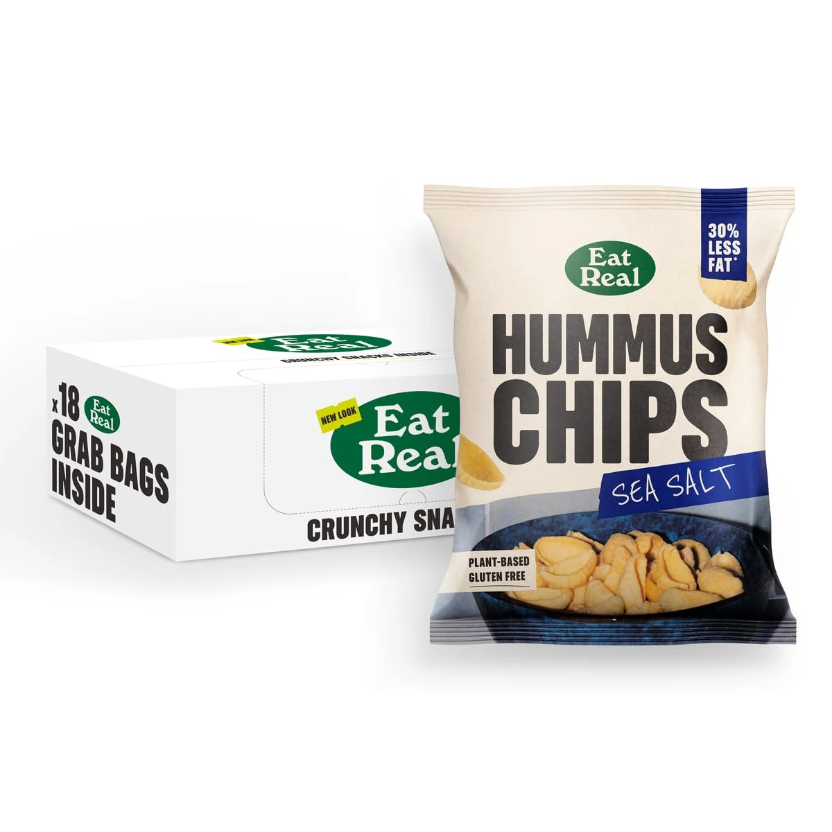 Eat Real, Hummus Chips, Sea Salt, 18 X 45g, Gluten-Free Crisps Multipack, Vegan-Friendly, Healthy Snacks, Plant-Based