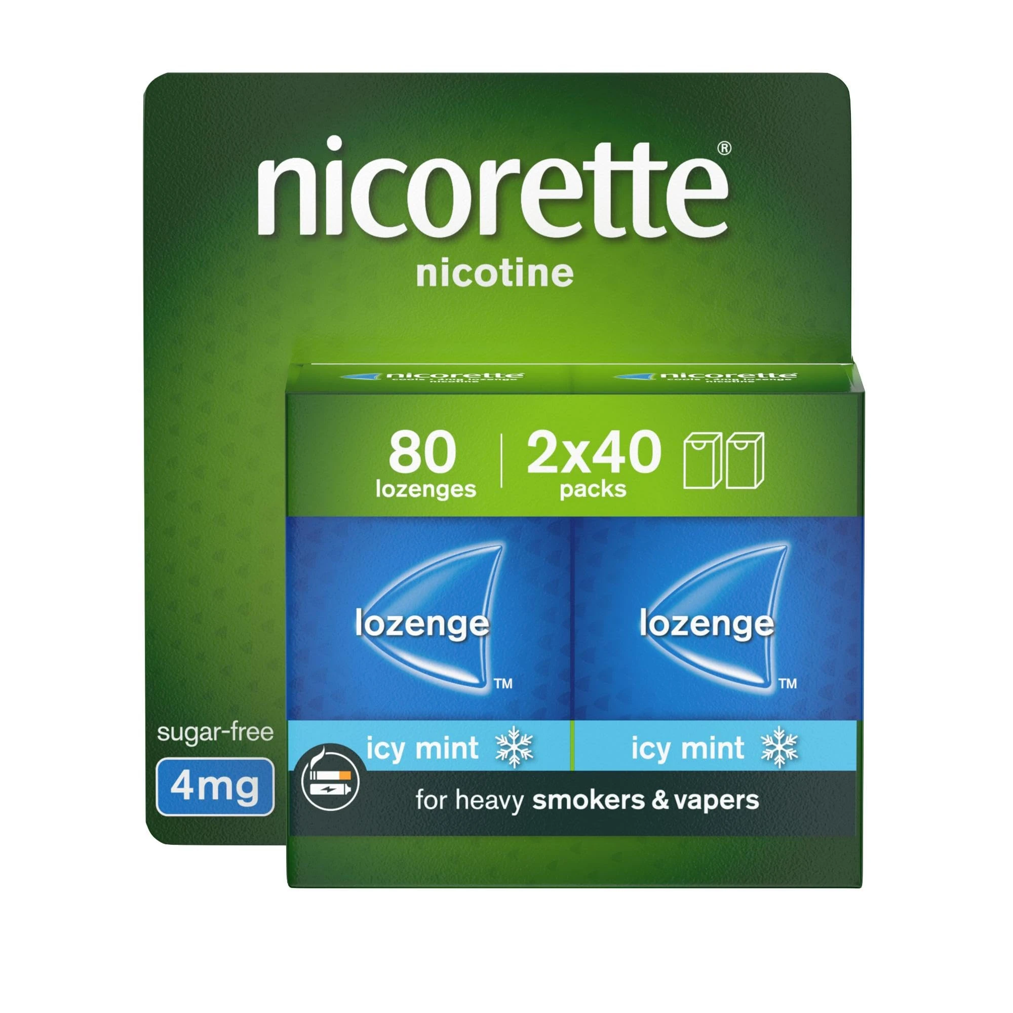 Nicorette Cools 4mg Lozenge, 80 Lozenges (2 x 40 Packs), Effective and Discreet Quit Smoking Aid for Cigarettes, Nicotine Lozenges with Dual-Layer Icy Mint Flavour Release