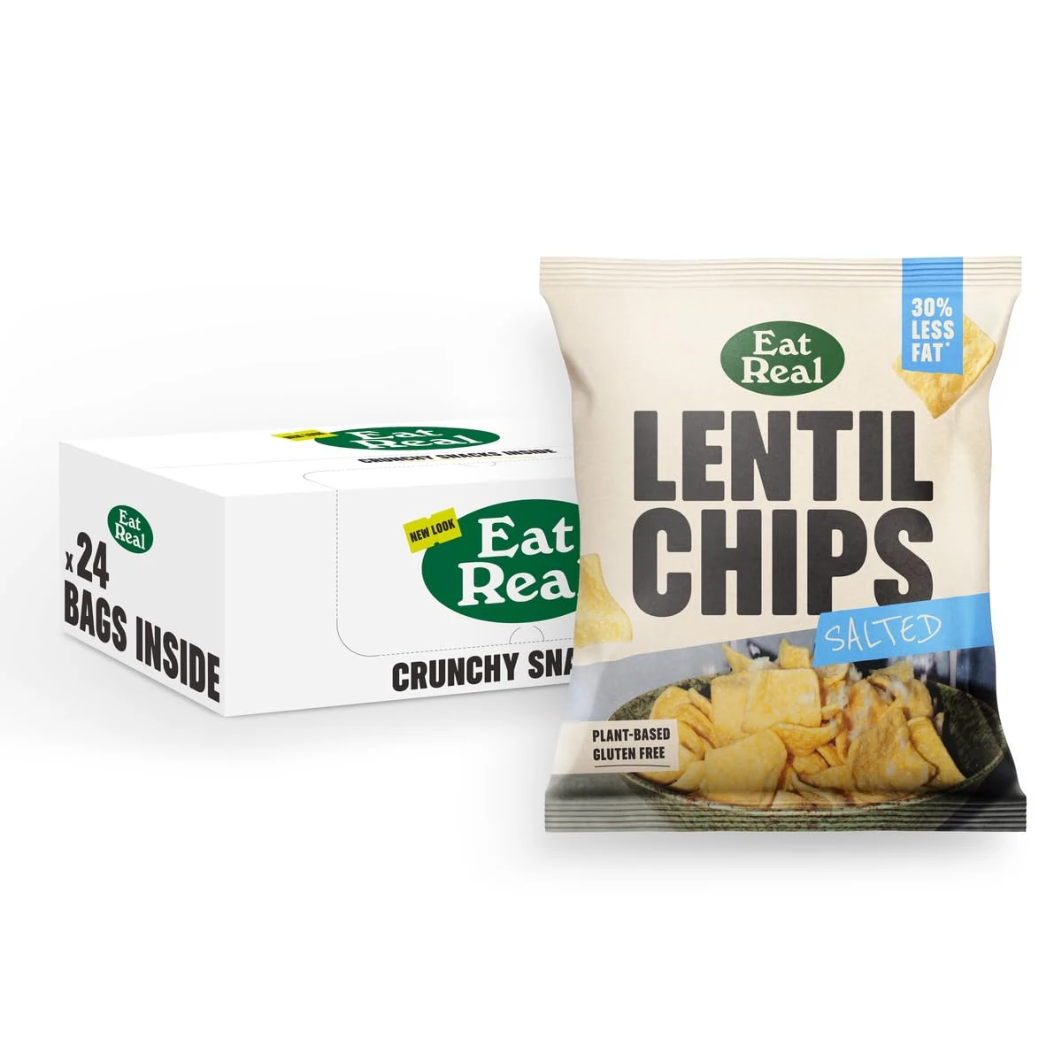 Eat Real, Lentil Chips, Salted, 24 x 18g, Gluten-Free Crisps Multipack, Vegan-Friendly, Healthy Snacks, 30% Less Fat
