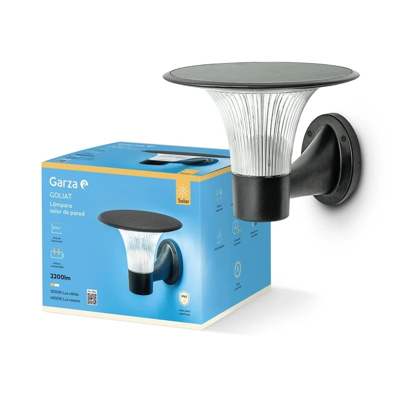 Garza - Outdoor Solar LED Wall Light 2200lm, 360º, Star Effect – Motion Sensor, 2 Tone (3000K/4000K), IP65, 80 m2 Coverage, Wall Installation.