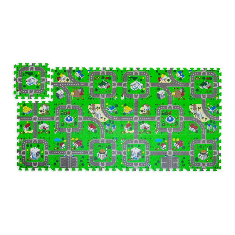 Relaxdays Puzzle Mat, Road Design, 18-Piece Playmat, Non-Toxic, EVA Foam, Children's Room, WXD: 178.5 x 90 cm, Colourful, 1 x 178.5 x 90 cm