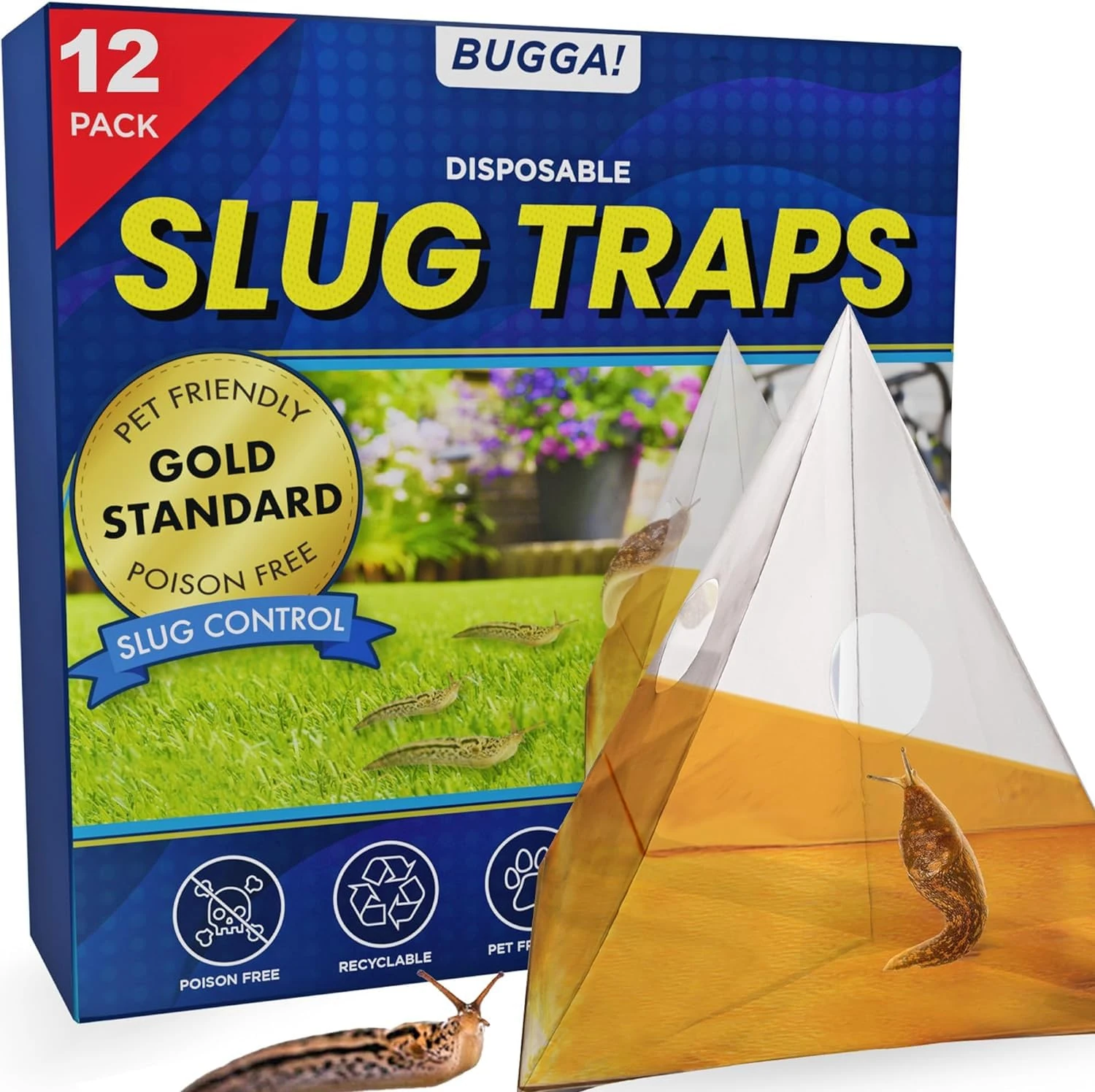 BUGGA! Slug Traps for Garden and Indoors - 12 Slug Trap - Disposable Beer Traps for Slugs, Pet Friendly Slug Killer, Poison Free Slug and Snail Killer - Indoor Slug Traps Indoor