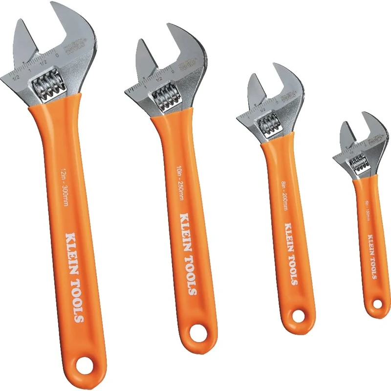 KLEIN TOOLS D5074 Adjustable Wrench Set, Extra Capacity, 6-Inch, 8-Inch, 10-Inch, 12-Inch, Forged Alloy Steel, Metric and SAE, 4-Piece