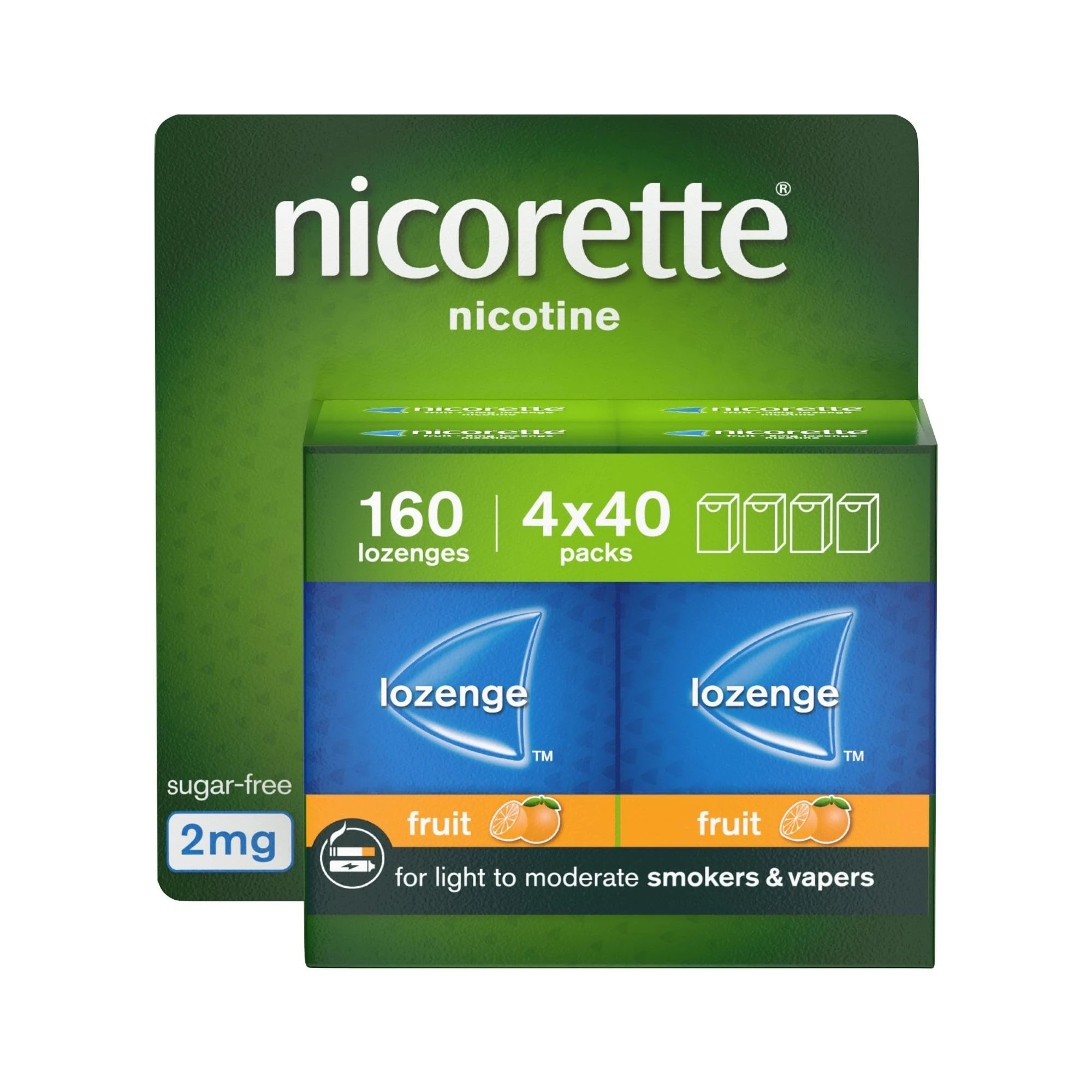 Nicorette Fruit 2mg Lozenge, 160 Pieces (4 x 40 Packs), Effective and Discreet Stop Smoking and Stop Vaping Aid, Nicotine Lozenges with Dual-Layer Fruity Flavour Release (Quit Smoking or Vaping)