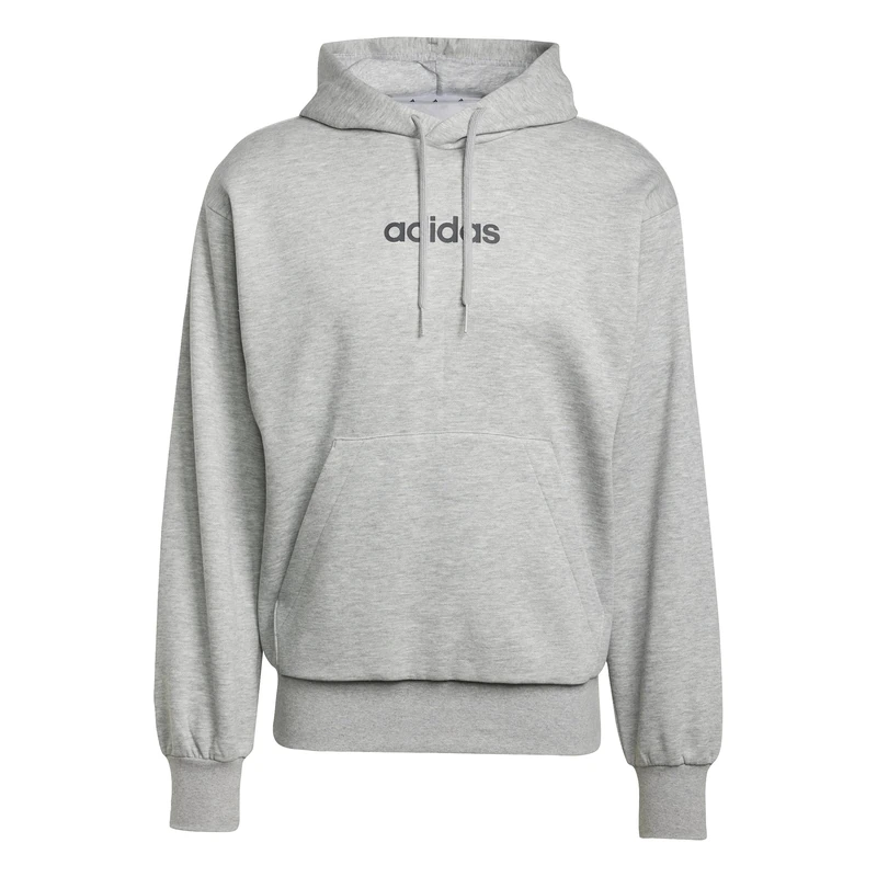 adidas Men's Essentials Linear Fleece Hoodie Sweatshirt, medium grey heather/black, XS