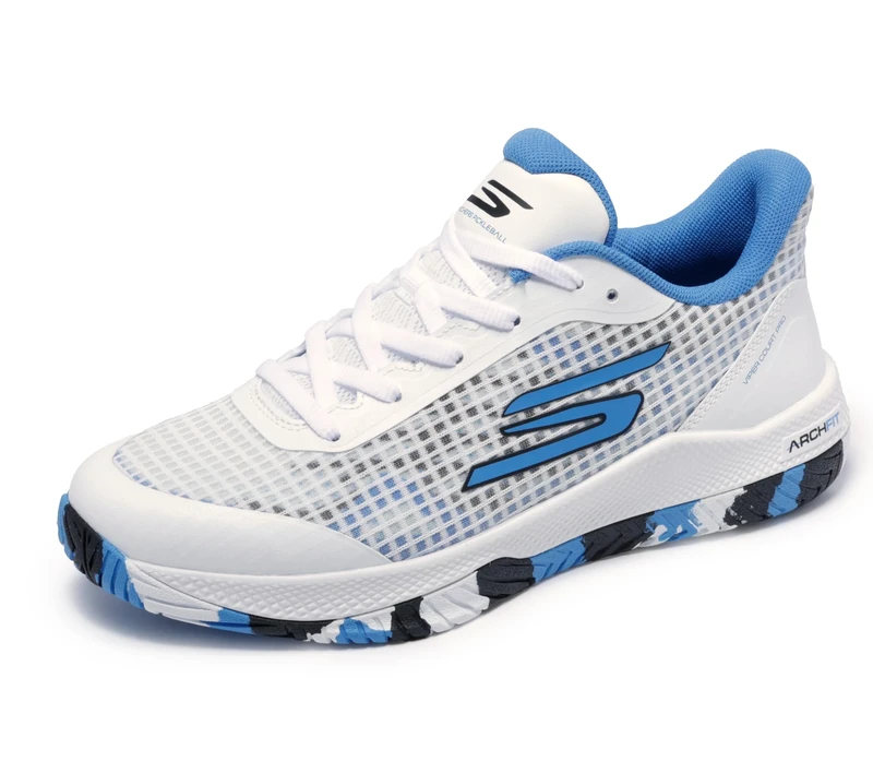 Skechers Women's Viper Court Pro Sneaker, White/Blue, 9