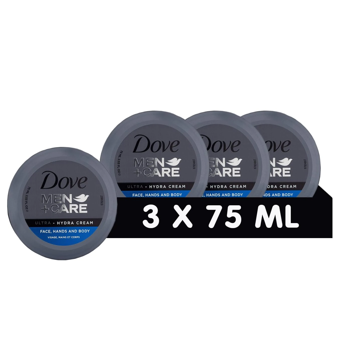 DOVE MEN + CARE Ultra Hydra Cream - Moisturising Effect for Face, Hands, Body - Suitable for All Skin Types, 3 x 75 ml