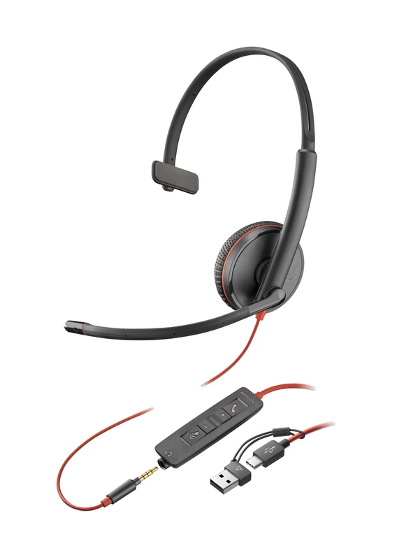 Poly Blackwire 3215 - Blackwire 3200 Series - Headset - On-Ear - Wired - Active Noise Reduction - 3.5mm Plug, USB-C - Black - Certified for Skype for Business