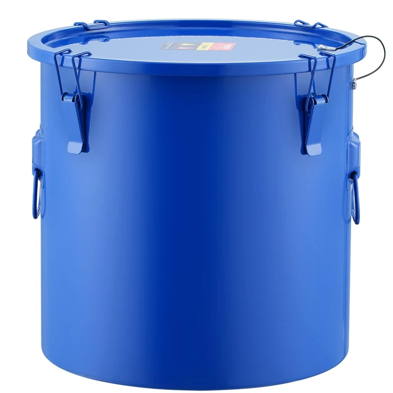 VEVOR Fryer Grease Bucket, 8 Gal Oil Disposal Caddy Carbon Steel Fryer Oil Bucket with Rust-Proof Coating, Oil Transport Container with Lid, Lock Clips, Filter Bag for Hot Cooking Oil Filtering, Blue
