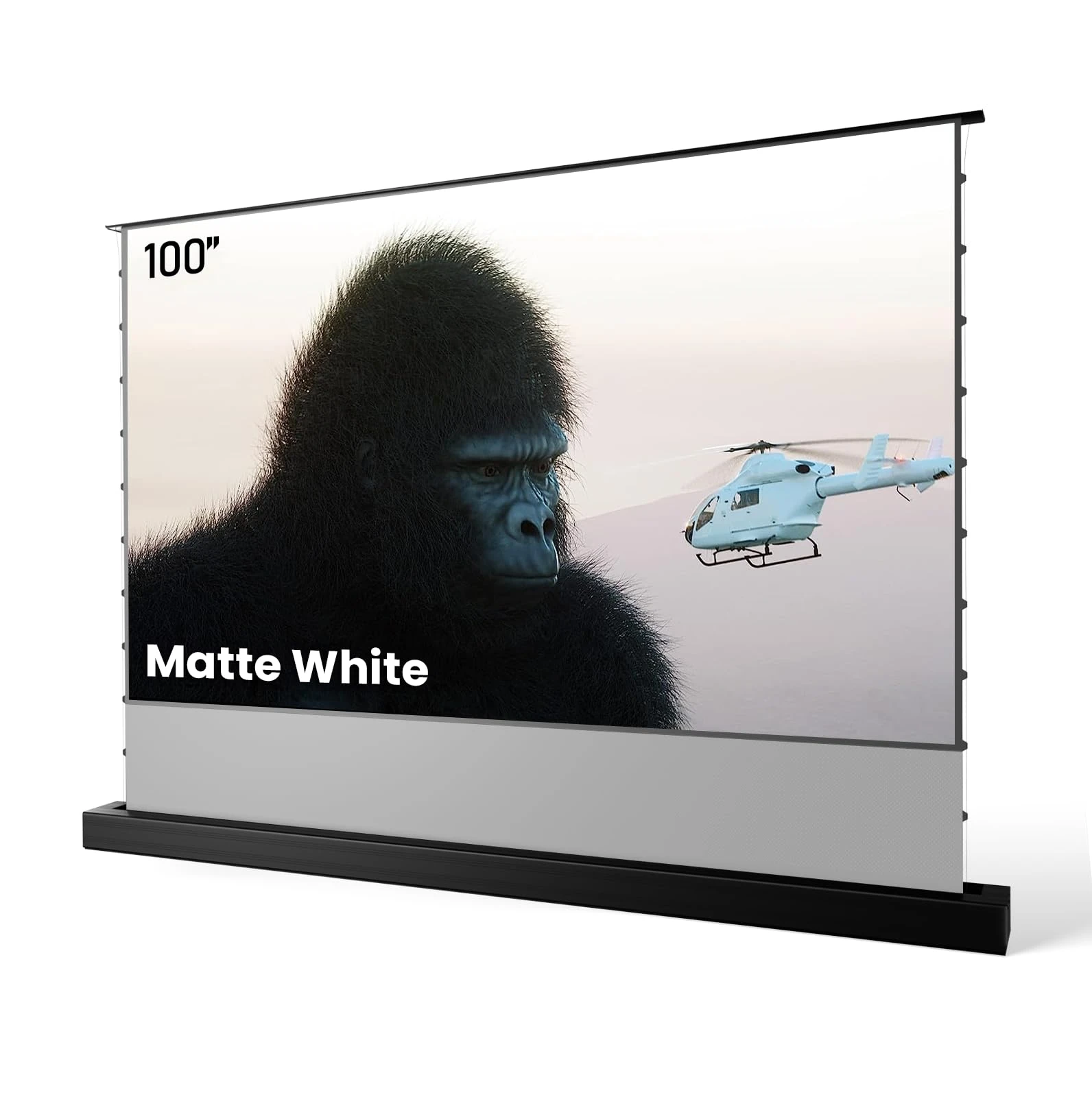 AWOL VISION 100" Motorized Rising Matte White Projector Screen for Long Short Ultra Short Throw Projector, Floor Stand Indoor Outdoor Theater Screen, 170°+ Viewable 4K/8K Ultra HD MW-F210