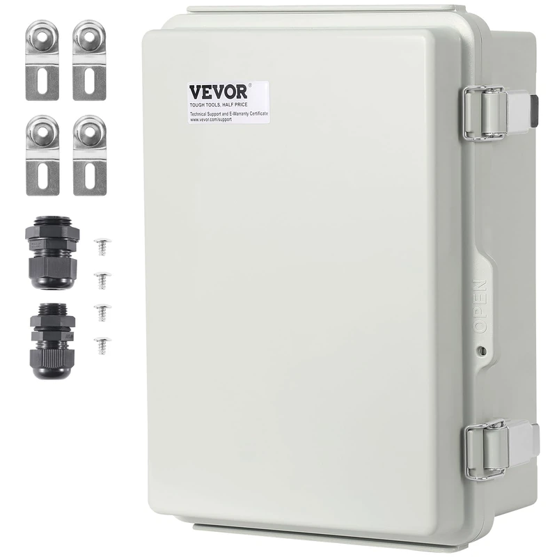 VEVOR Outdoor Electrical Junction Box, 16.93 x 12.99 x 7.09 in, ABS Plastic Electrical Enclosure Box with Hinged Cover Stainless Steel Latch, IP67 Dustproof Waterproof for Outdoor Electrical Projects