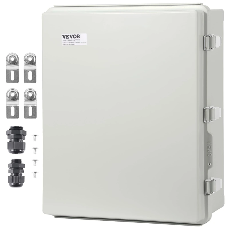 VEVOR Outdoor Electrical Junction Box, 20.87 x 16.92 x 7.87 in, ABS Plastic Electrical Enclosure Box with Hinged Cover Stainless Steel Latch, IP67 Dustproof Waterproof for Outdoor Electrical Projects